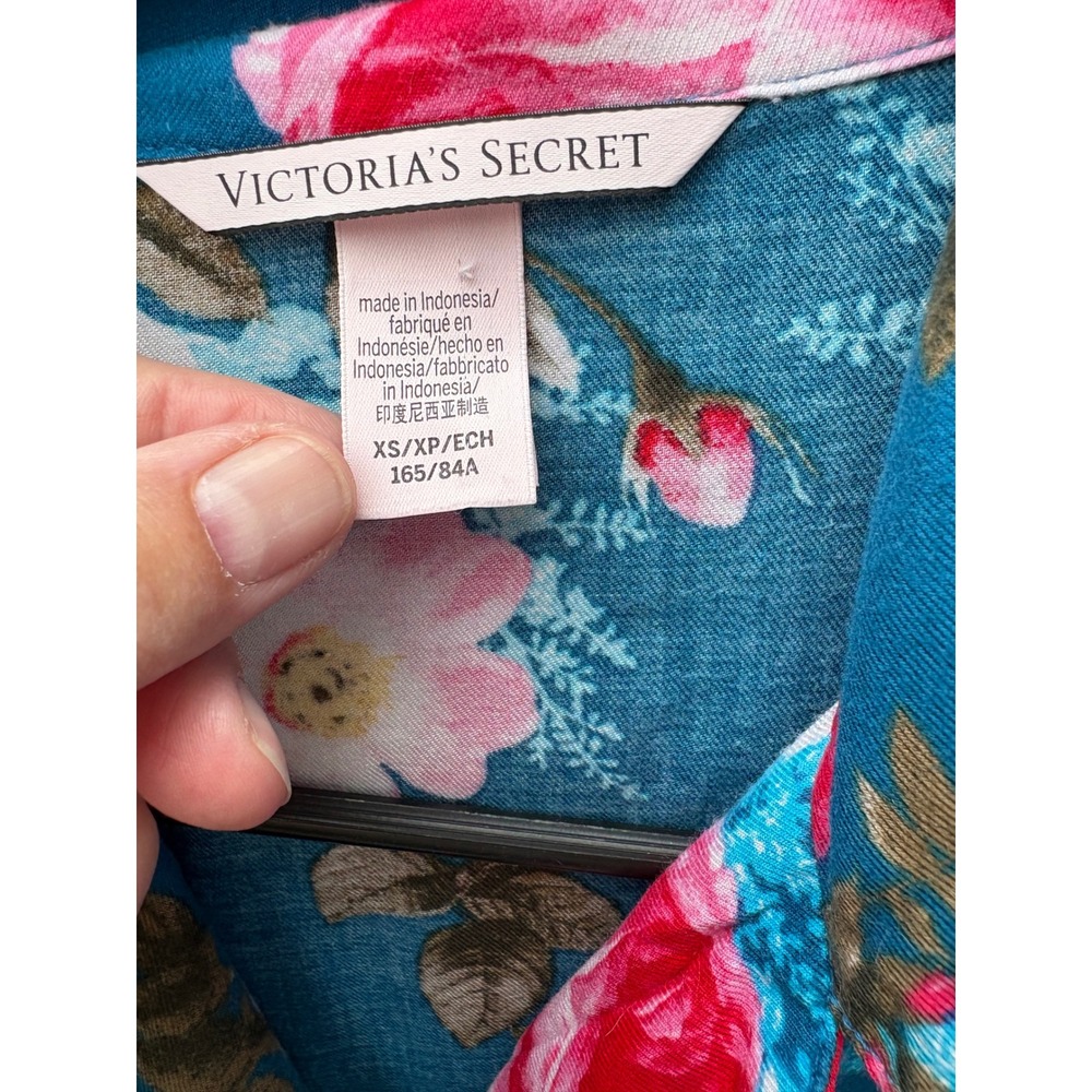 Victoria's Secret Floral Pajama Set Teal Pink Cotton Modal XS Short Sleeve PJ - Picture 2 of 7